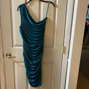 NWT Elegant Teal One-Shoulder Ruched Dress